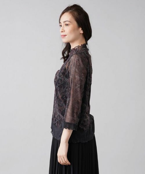 Leilian PLUS HOUSE / レリアンプラスハウス カットソー | シアーペイズリープリントハイネックカットソー【パワーネット】 | 詳細5