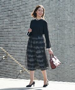 Leilian PLUS HOUSE / レリアンプラスハウス ミニ・ひざ丈スカート | 総柄プリントフレアスカート