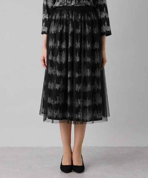 Leilian PLUS HOUSE / レリアンプラスハウス ミニ・ひざ丈スカート | 総柄プリントフレアスカート | 詳細7