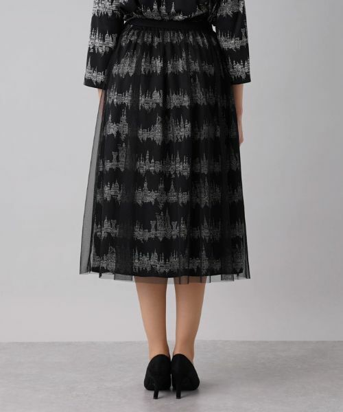 Leilian PLUS HOUSE / レリアンプラスハウス ミニ・ひざ丈スカート | 総柄プリントフレアスカート | 詳細9