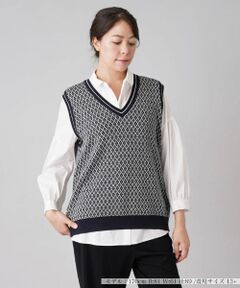 Leilian PLUS HOUSE / レリアンプラスハウス テーラードジャケット | 幾何調ジャカードニットベスト