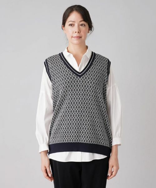 Leilian PLUS HOUSE / レリアンプラスハウス テーラードジャケット | 幾何調ジャカードニットベスト | 詳細4