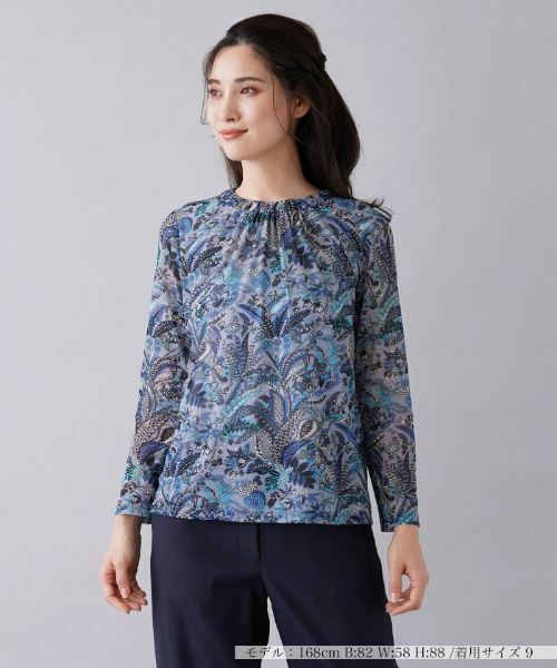 Leilian PLUS HOUSE / レリアンプラスハウス カットソー | ペイズリー柄タック長袖カットソー | 詳細1