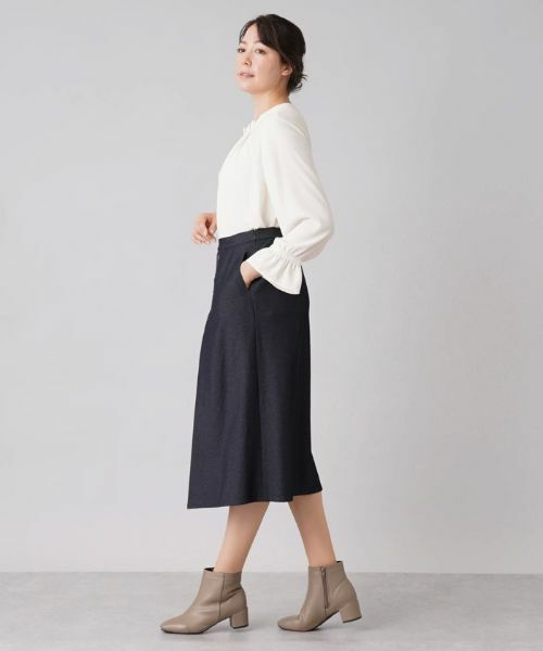 Leilian PLUS HOUSE / レリアンプラスハウス ミニ・ひざ丈スカート | 異素材切替Aラインスカート | 詳細2