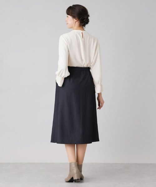 Leilian PLUS HOUSE / レリアンプラスハウス ミニ・ひざ丈スカート | 異素材切替Aラインスカート | 詳細3