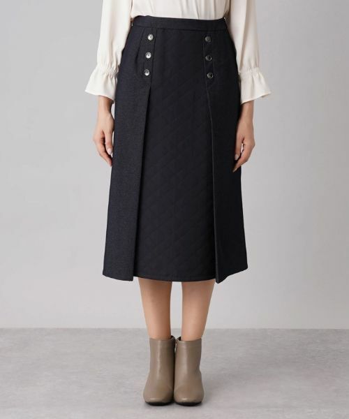 Leilian PLUS HOUSE / レリアンプラスハウス ミニ・ひざ丈スカート | 異素材切替Aラインスカート | 詳細4