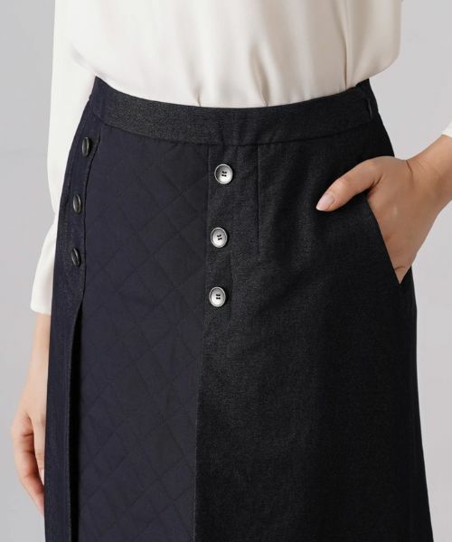 Leilian PLUS HOUSE / レリアンプラスハウス ミニ・ひざ丈スカート | 異素材切替Aラインスカート | 詳細8