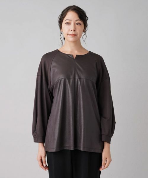 Leilian PLUS HOUSE / レリアンプラスハウス シャツ・ブラウス | レザー風異素材ブラウス | 詳細4