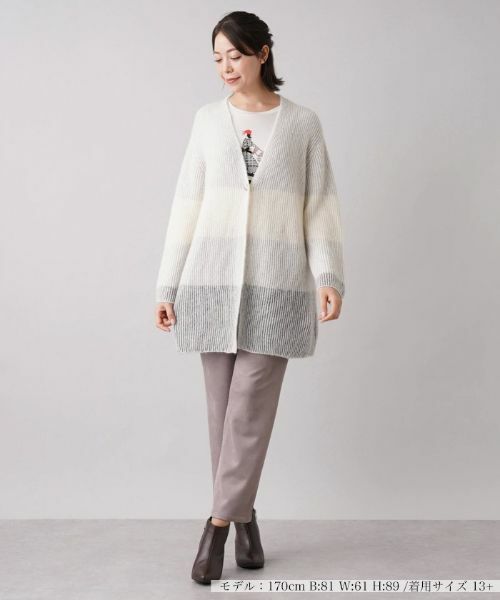 Leilian PLUS HOUSE / レリアンプラスハウス カーディガン・ボレロ | ワイドボーダーVネックカーディガン【HAND】 | 詳細1