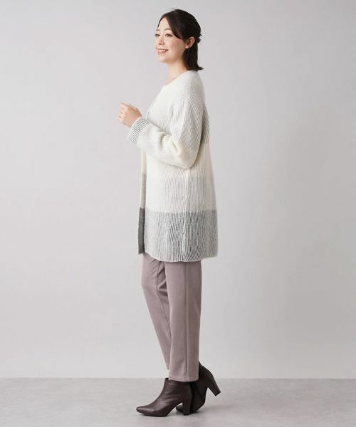Leilian PLUS HOUSE / レリアンプラスハウス カーディガン・ボレロ | ワイドボーダーVネックカーディガン【HAND】 | 詳細2