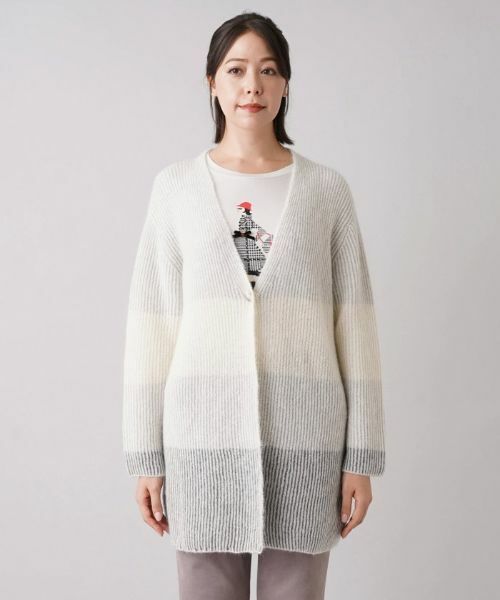 Leilian PLUS HOUSE / レリアンプラスハウス カーディガン・ボレロ | ワイドボーダーVネックカーディガン【HAND】 | 詳細4