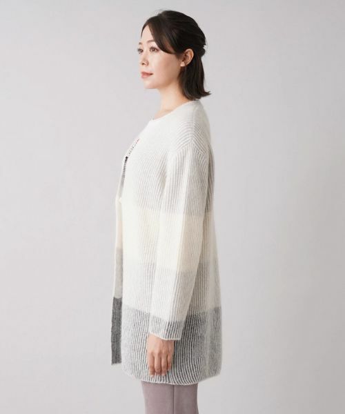 Leilian PLUS HOUSE / レリアンプラスハウス カーディガン・ボレロ | ワイドボーダーVネックカーディガン【HAND】 | 詳細5