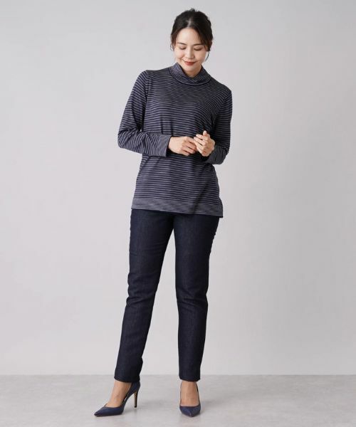 Leilian PLUS HOUSE / レリアンプラスハウス ニット・セーター | マルチボーダー柄ハイネックカットソー | 詳細11