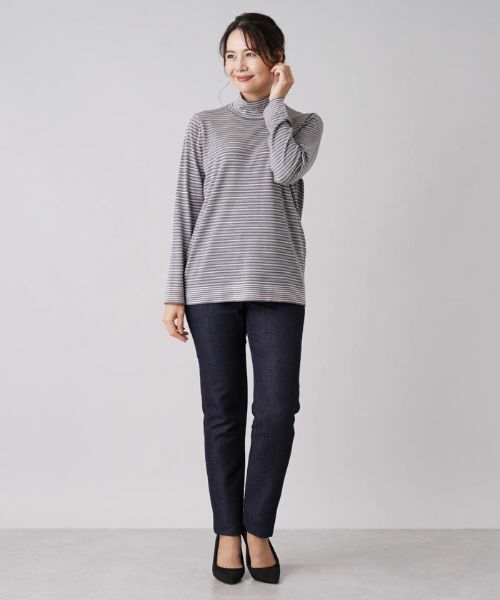 Leilian PLUS HOUSE / レリアンプラスハウス ニット・セーター | マルチボーダー柄ハイネックカットソー | 詳細14