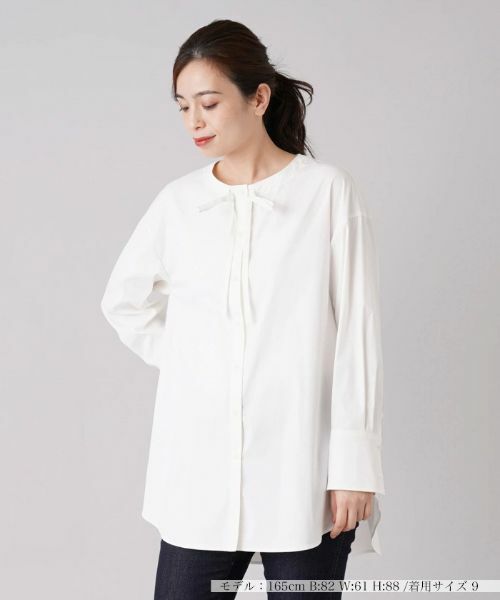 Leilian PLUS HOUSE / レリアンプラスハウス シャツ・ブラウス | ドロストバンドカラーロングブラウス【Leilian：EZUMI】 | 詳細18