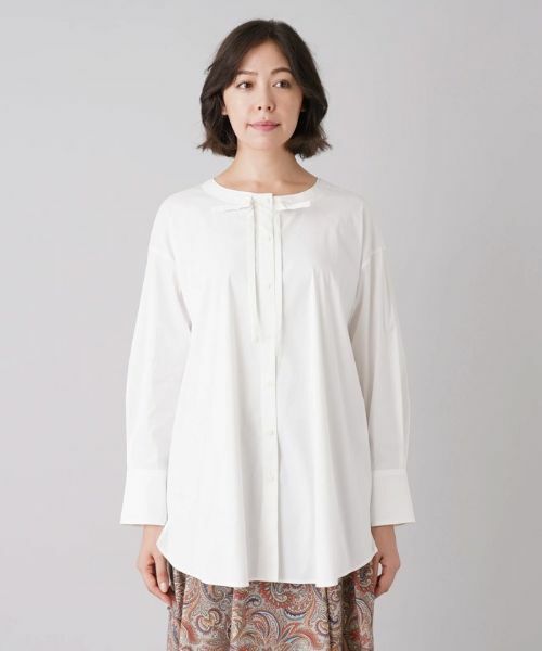 Leilian PLUS HOUSE / レリアンプラスハウス シャツ・ブラウス | ドロストバンドカラーロングブラウス【Leilian：EZUMI】 | 詳細4