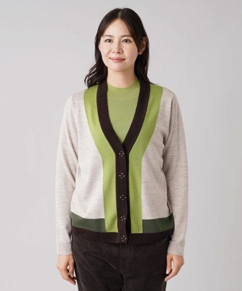 Leilian PLUS HOUSE / レリアンプラスハウス カーディガン・ボレロ | 配色Vネックニットカーディガン | 詳細4