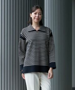 Leilian PLUS HOUSE / レリアンプラスハウス ニット・セーター | ボーダービッグカラーニット