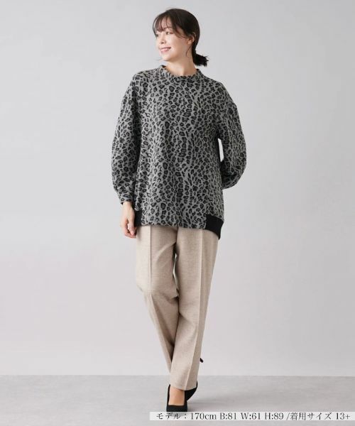 Leilian PLUS HOUSE / レリアンプラスハウス カットソー | レオパード柄ボトルネックプルオーバー | 詳細1