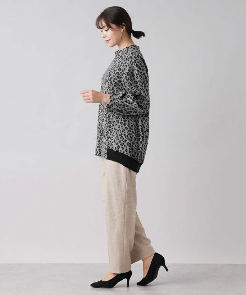 Leilian PLUS HOUSE / レリアンプラスハウス カットソー | レオパード柄ボトルネックプルオーバー | 詳細2