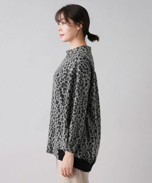 Leilian PLUS HOUSE / レリアンプラスハウス カットソー | レオパード柄ボトルネックプルオーバー | 詳細5