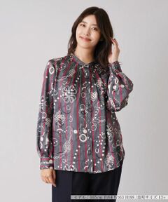 Leilian PLUS HOUSE / レリアンプラスハウス シャツ・ブラウス | 総柄プリントバンドカラーブラウス【ROCHAS Premiere】【RATTI】