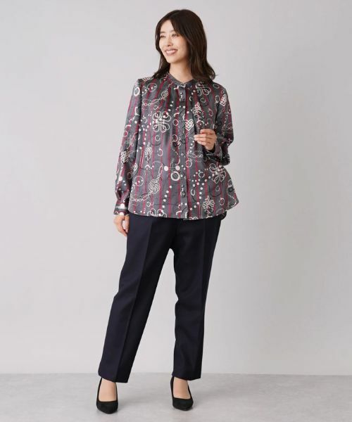 Leilian PLUS HOUSE / レリアンプラスハウス シャツ・ブラウス | 総柄プリントバンドカラーブラウス【ROCHAS Premiere】【RATTI】 | 詳細1