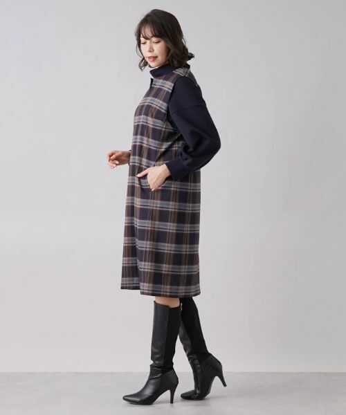 Leilian PLUS HOUSE / レリアンプラスハウス ロング・マキシ丈ワンピース | チェック柄キーネックジャンパースカート | 詳細2