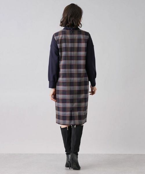 Leilian PLUS HOUSE / レリアンプラスハウス ロング・マキシ丈ワンピース | チェック柄キーネックジャンパースカート | 詳細3