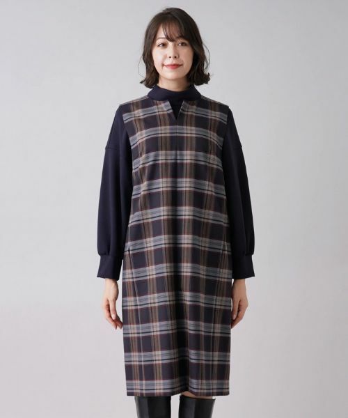 Leilian PLUS HOUSE / レリアンプラスハウス ロング・マキシ丈ワンピース | チェック柄キーネックジャンパースカート | 詳細4