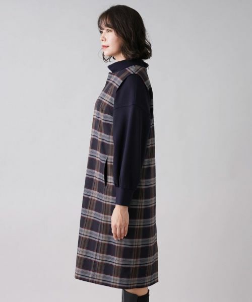 Leilian PLUS HOUSE / レリアンプラスハウス ロング・マキシ丈ワンピース | チェック柄キーネックジャンパースカート | 詳細5
