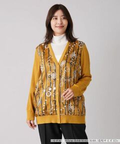 Leilian PLUS HOUSE / レリアンプラスハウス カーディガン・ボレロ | プリント切替Vネックカーディガン【ROCHAS Premiere】【RATTI】