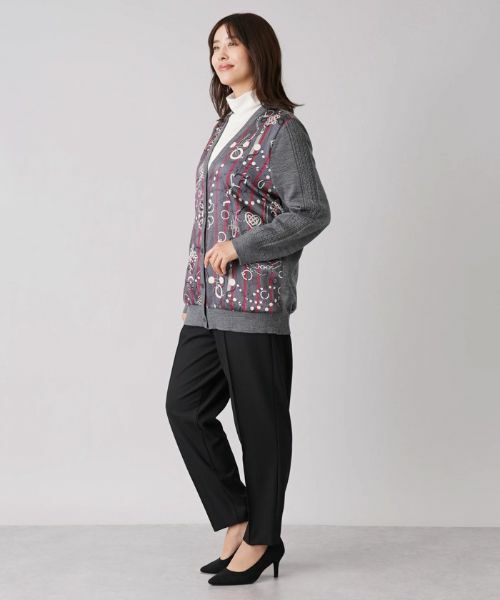 Leilian PLUS HOUSE / レリアンプラスハウス カーディガン・ボレロ | プリント切替Vネックカーディガン【ROCHAS Premiere】【RATTI】 | 詳細12