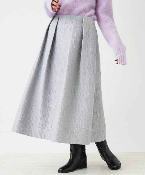 Leilian PLUS HOUSE / レリアンプラスハウス ミニ・ひざ丈スカート | エンボス風ロングフレアスカート【NEMIKA】 | 詳細14