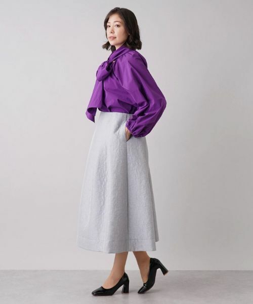 Leilian PLUS HOUSE / レリアンプラスハウス ミニ・ひざ丈スカート | エンボス風ロングフレアスカート【NEMIKA】 | 詳細2