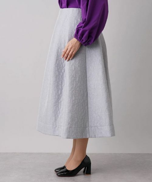 Leilian PLUS HOUSE / レリアンプラスハウス ミニ・ひざ丈スカート | エンボス風ロングフレアスカート【NEMIKA】 | 詳細5