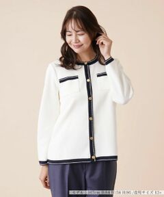 Leilian PLUS HOUSE / レリアンプラスハウス ニット・セーター | 配色トリムクルーネックカーディガン