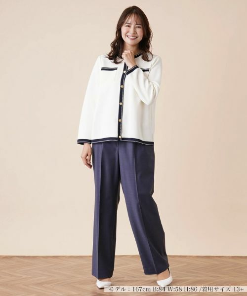 Leilian PLUS HOUSE / レリアンプラスハウス ニット・セーター | 配色トリムクルーネックカーディガン | 詳細1