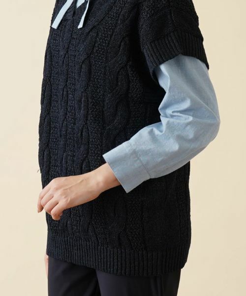 Leilian PLUS HOUSE / レリアンプラスハウス テーラードジャケット | ケーブル編みVネックニットベスト【プラス企画】 | 詳細11