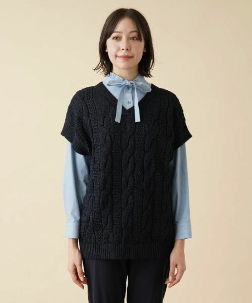 Leilian PLUS HOUSE / レリアンプラスハウス テーラードジャケット | ケーブル編みVネックニットベスト【プラス企画】 | 詳細6