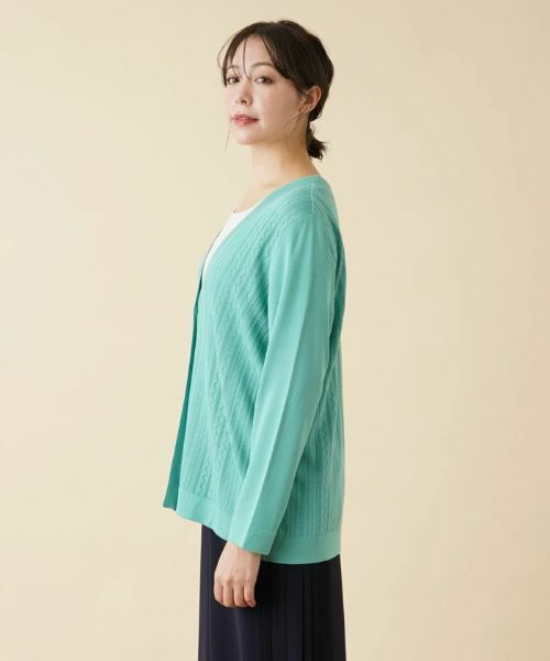 Leilian PLUS HOUSE / レリアンプラスハウス カーディガン・ボレロ | 柄編みVネックカーディガン【ROCHAS Premiere】 | 詳細5