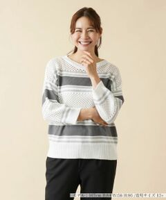 Leilian PLUS HOUSE / レリアンプラスハウス ニット・セーター | ボーダー切替メッシュニット