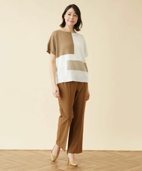 Leilian PLUS HOUSE / レリアンプラスハウス ニット・セーター | カラーブロッククルーネックニット【HAND】 | 詳細1