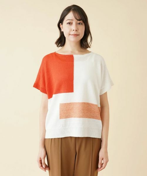 Leilian PLUS HOUSE / レリアンプラスハウス ニット・セーター | カラーブロッククルーネックニット【HAND】 | 詳細7