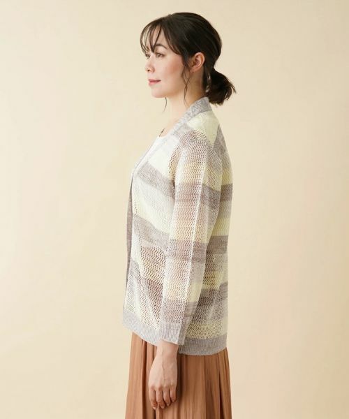 Leilian PLUS HOUSE / レリアンプラスハウス カーディガン・ボレロ | ボーダーVネックメッシュニット【LE TRICOT PERUGIA】 | 詳細5