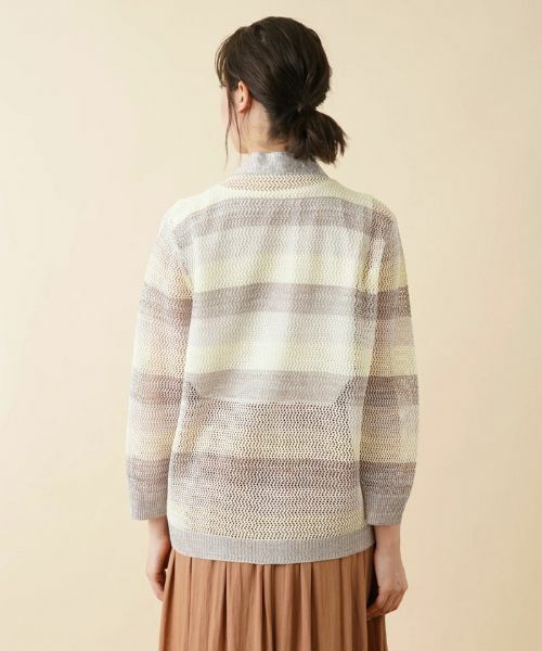 Leilian PLUS HOUSE / レリアンプラスハウス カーディガン・ボレロ | ボーダーVネックメッシュニット【LE TRICOT PERUGIA】 | 詳細6