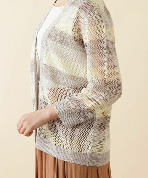 Leilian PLUS HOUSE / レリアンプラスハウス カーディガン・ボレロ | ボーダーVネックメッシュニット【LE TRICOT PERUGIA】 | 詳細9