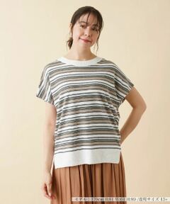 Leilian PLUS HOUSE / レリアンプラスハウス ニット・セーター | マルチボーダーフレンチスリーブニット【LE TRICOT PERUGIA】