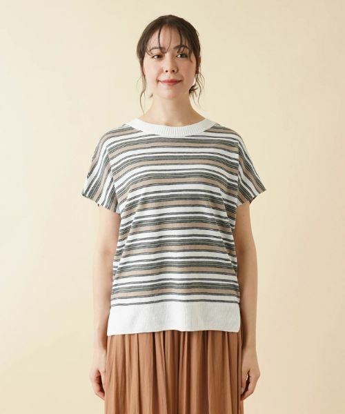 Leilian PLUS HOUSE / レリアンプラスハウス ニット・セーター | マルチボーダーフレンチスリーブニット【LE TRICOT PERUGIA】 | 詳細4