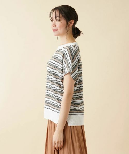 Leilian PLUS HOUSE / レリアンプラスハウス ニット・セーター | マルチボーダーフレンチスリーブニット【LE TRICOT PERUGIA】 | 詳細5